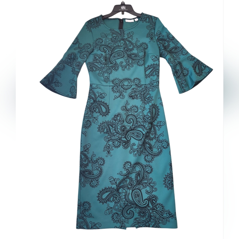 Emerald Green Paisley Bell Sleeve Dress